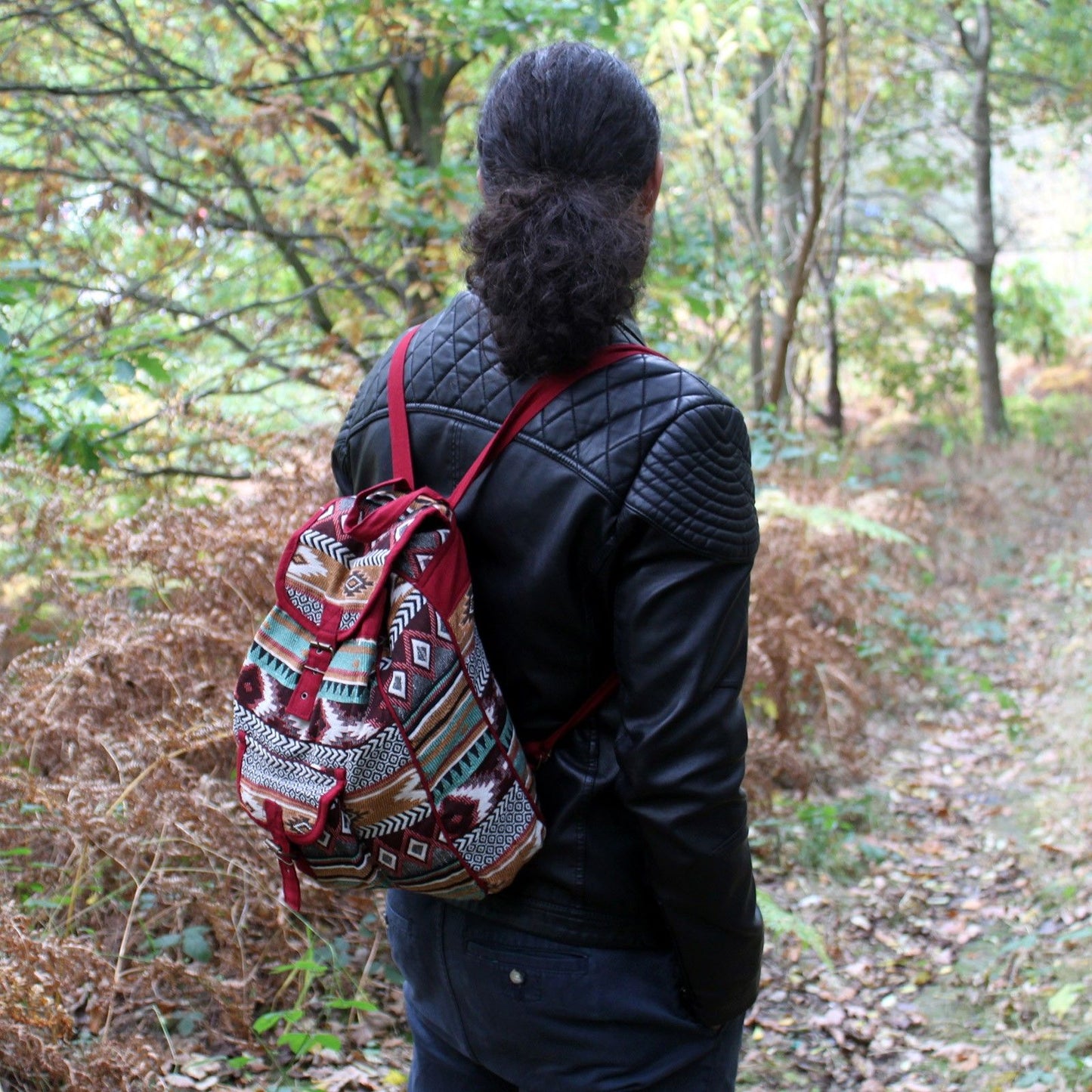 Jacquard Nepal-Style Backpack - Chocolate