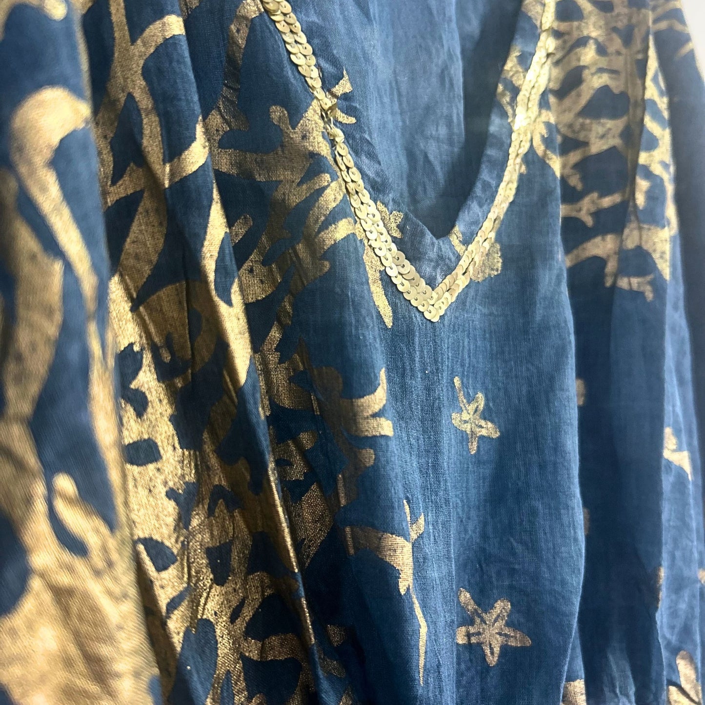 Nomad Sari On the Med Collection - Kaftan – Sea Blue with Gold Coral Print