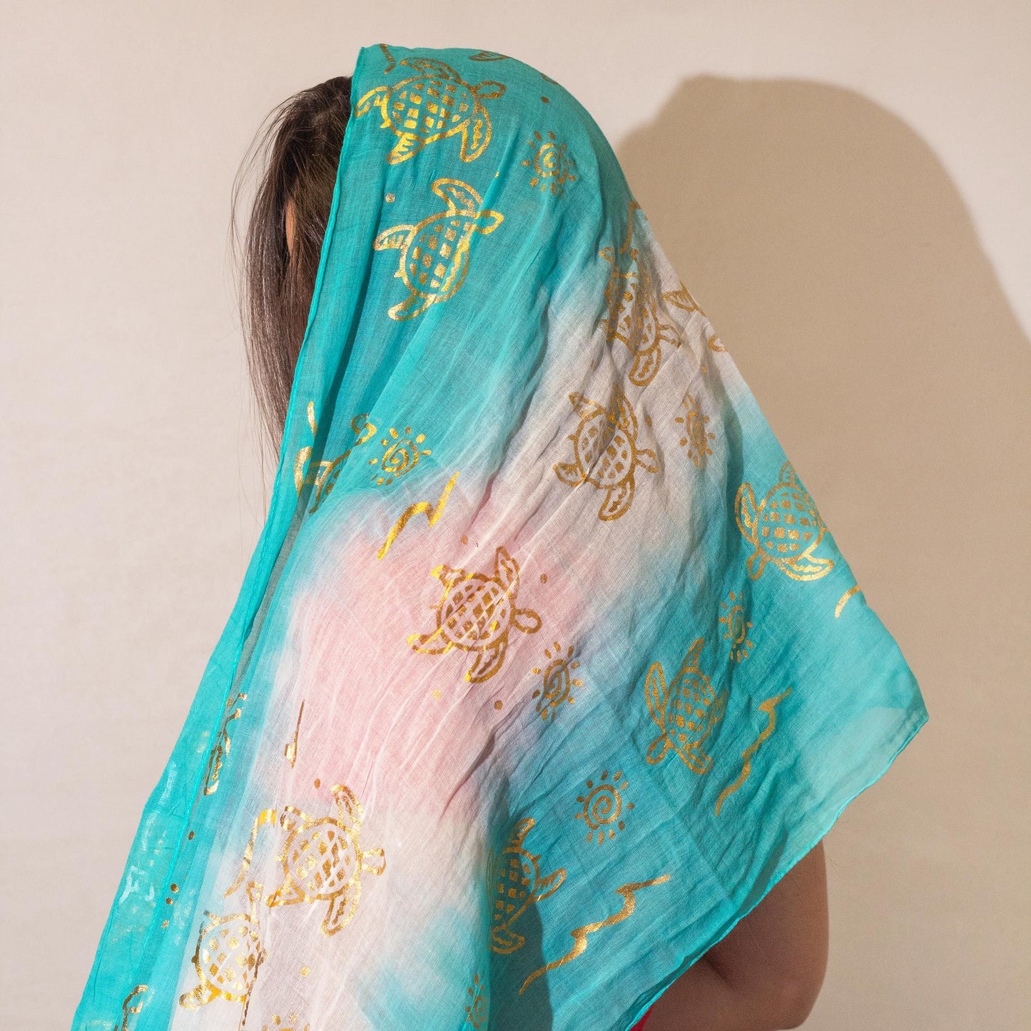 Nomad Sari On the Med Collection - Summer Turtle Print Scarf – Turquoise (180×50 cm)