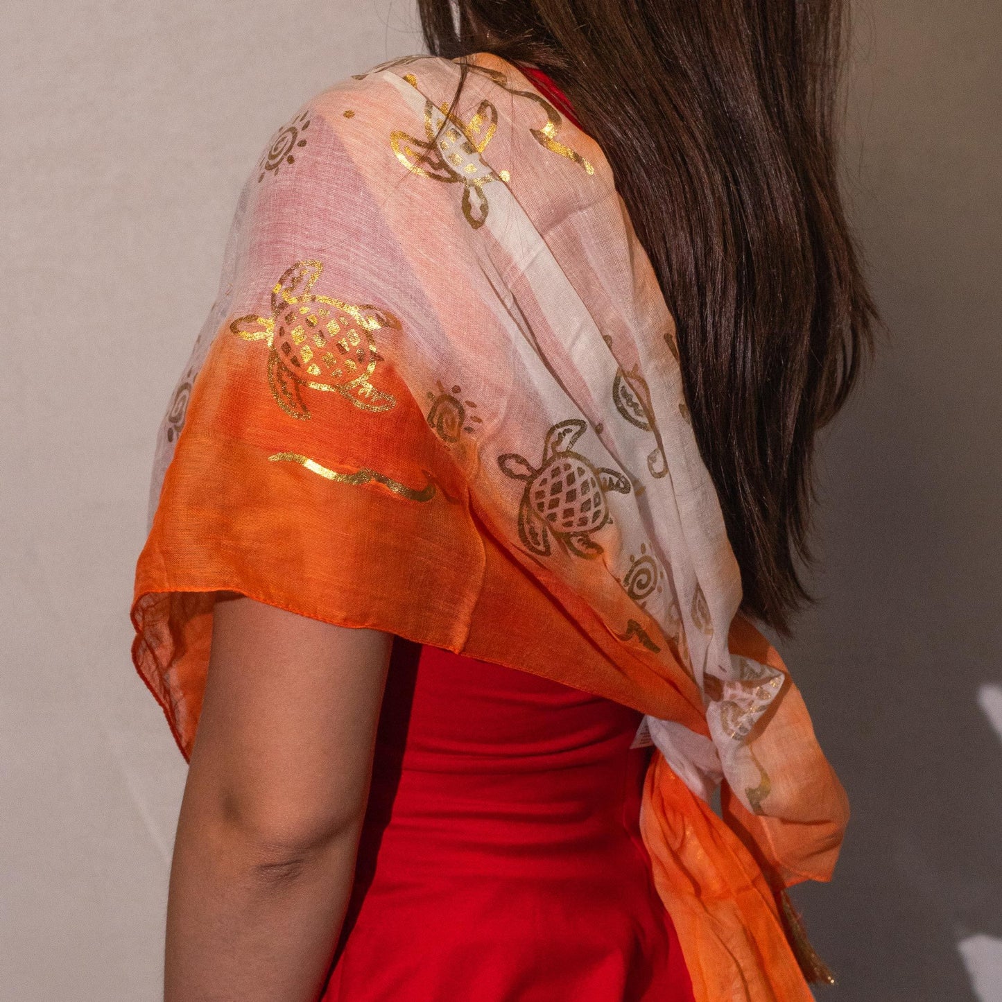 Nomad Sari On the Med Collection - Summer Turtle Print Scarf - Coral (180x50cm)