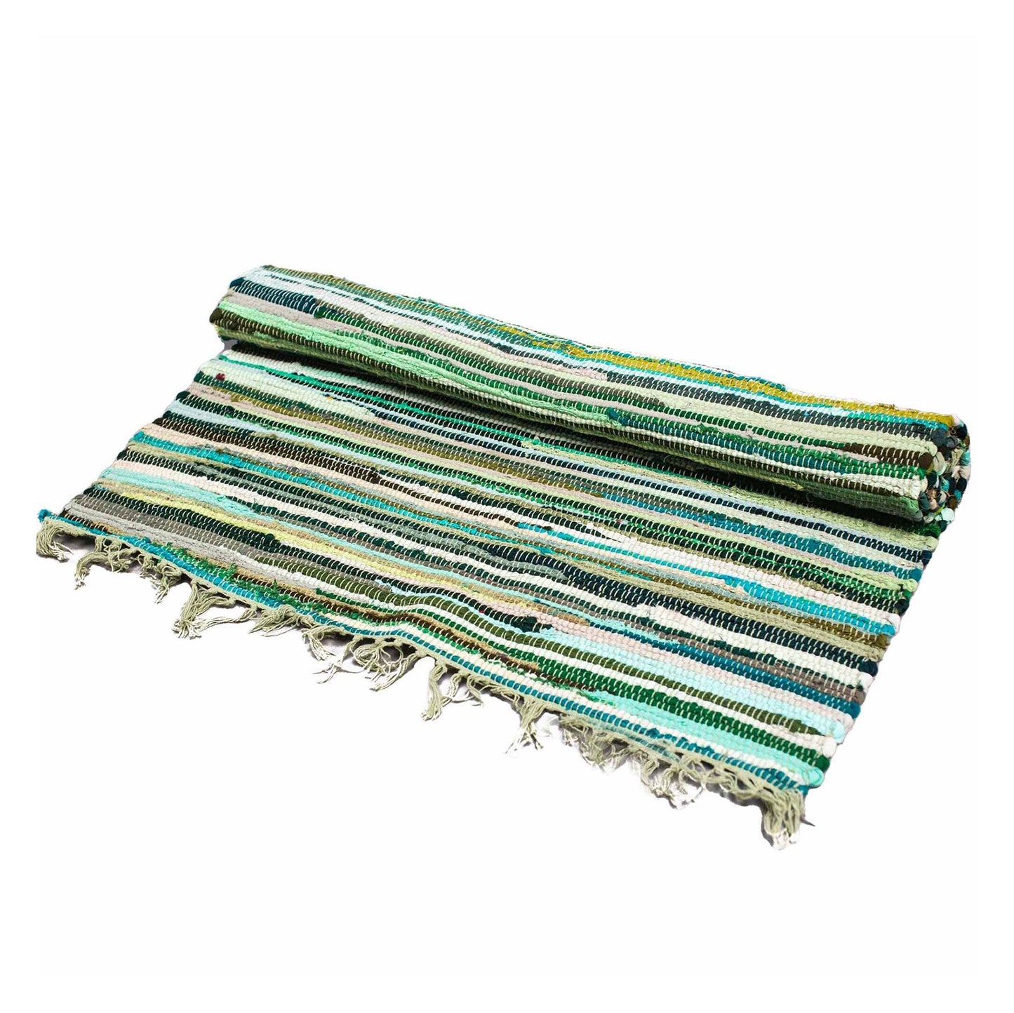 Large Rag Rug - 150x90cm - Premium Quality - Natural Greens