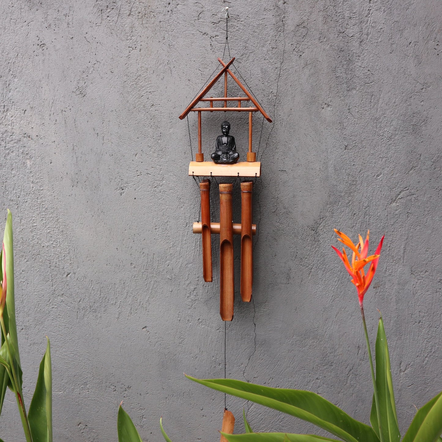 Handmade Bamboo Wind Chime Black Buddha 6 Tube – 120cm Garden Décor