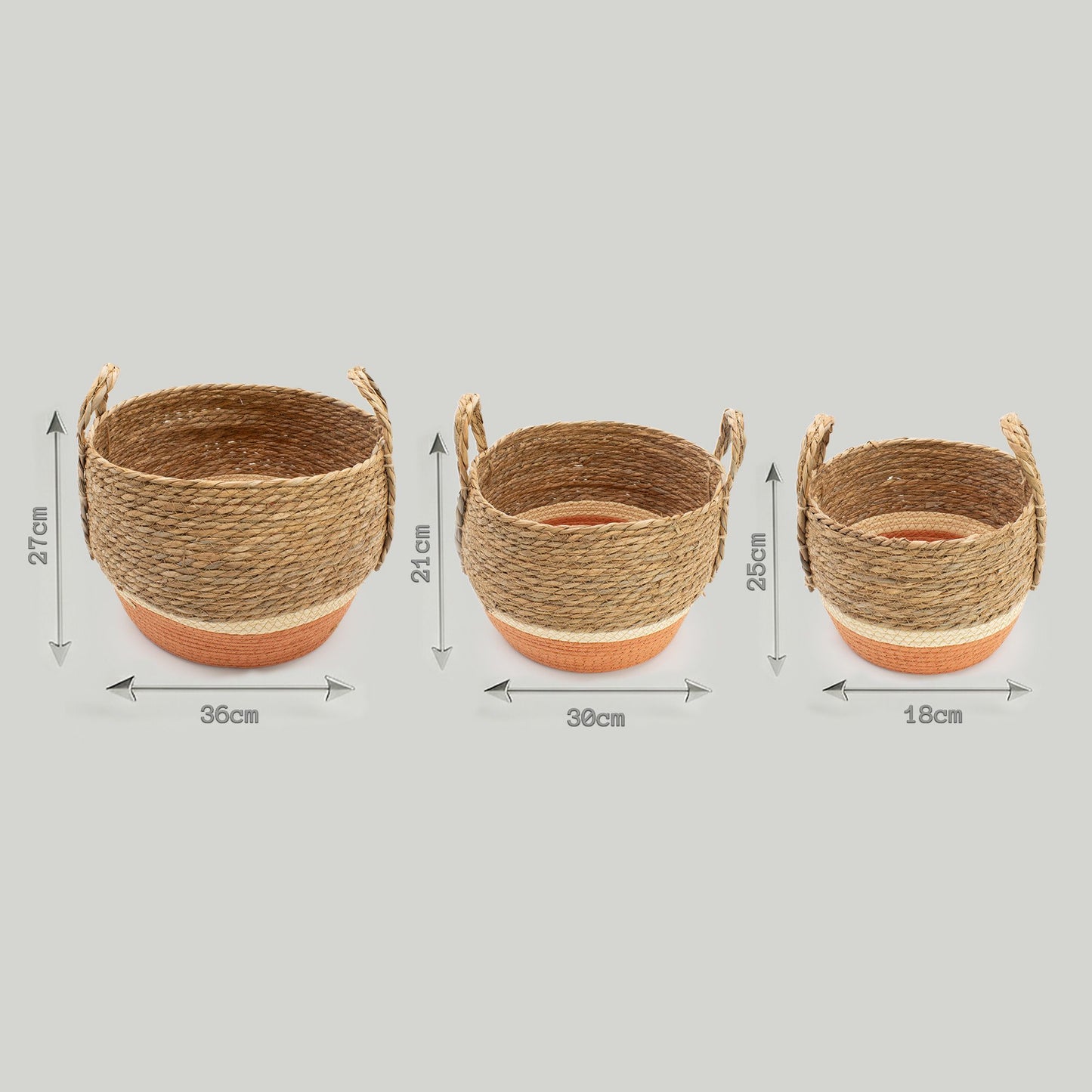 Straw & Seagrass Large Baskets - Natural & Orange - Set of 3