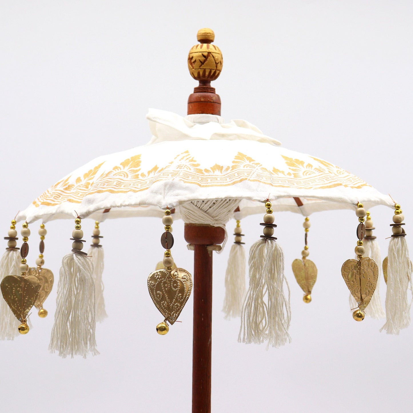 Handmade Bali Home Décor Parasol 40cm – White Canvas with Gold Detailing
