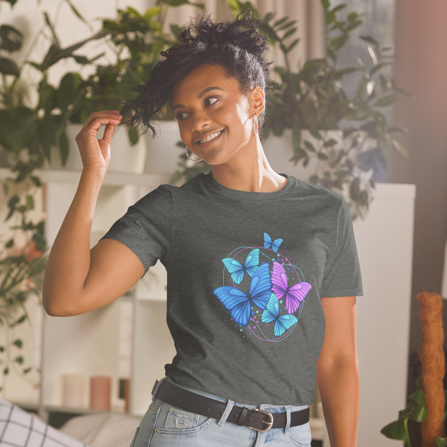 Woman's Short Sleeve Cotton T-Shirt - Butterflies