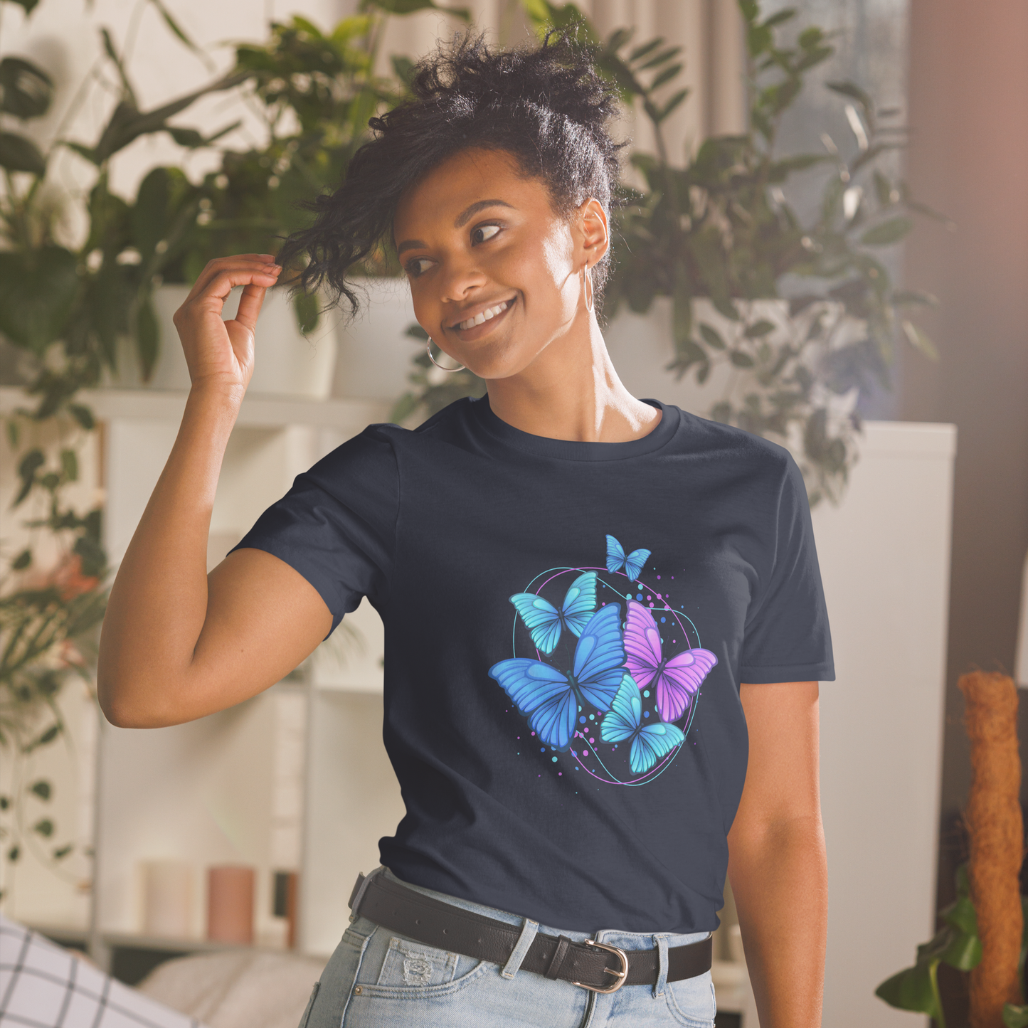 Woman's Short Sleeve Cotton T-Shirt - Butterflies