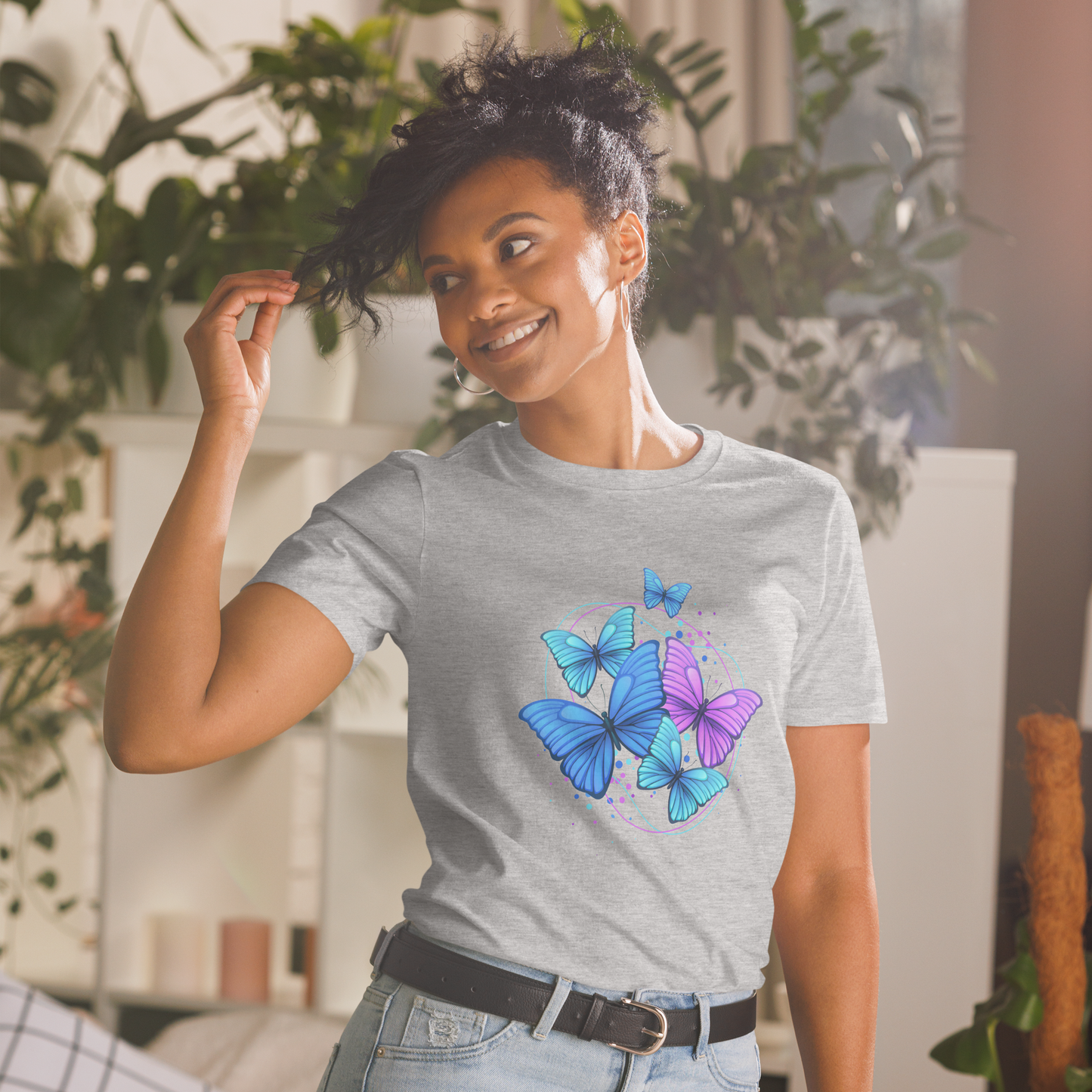 Woman's Short Sleeve Cotton T-Shirt - Butterflies