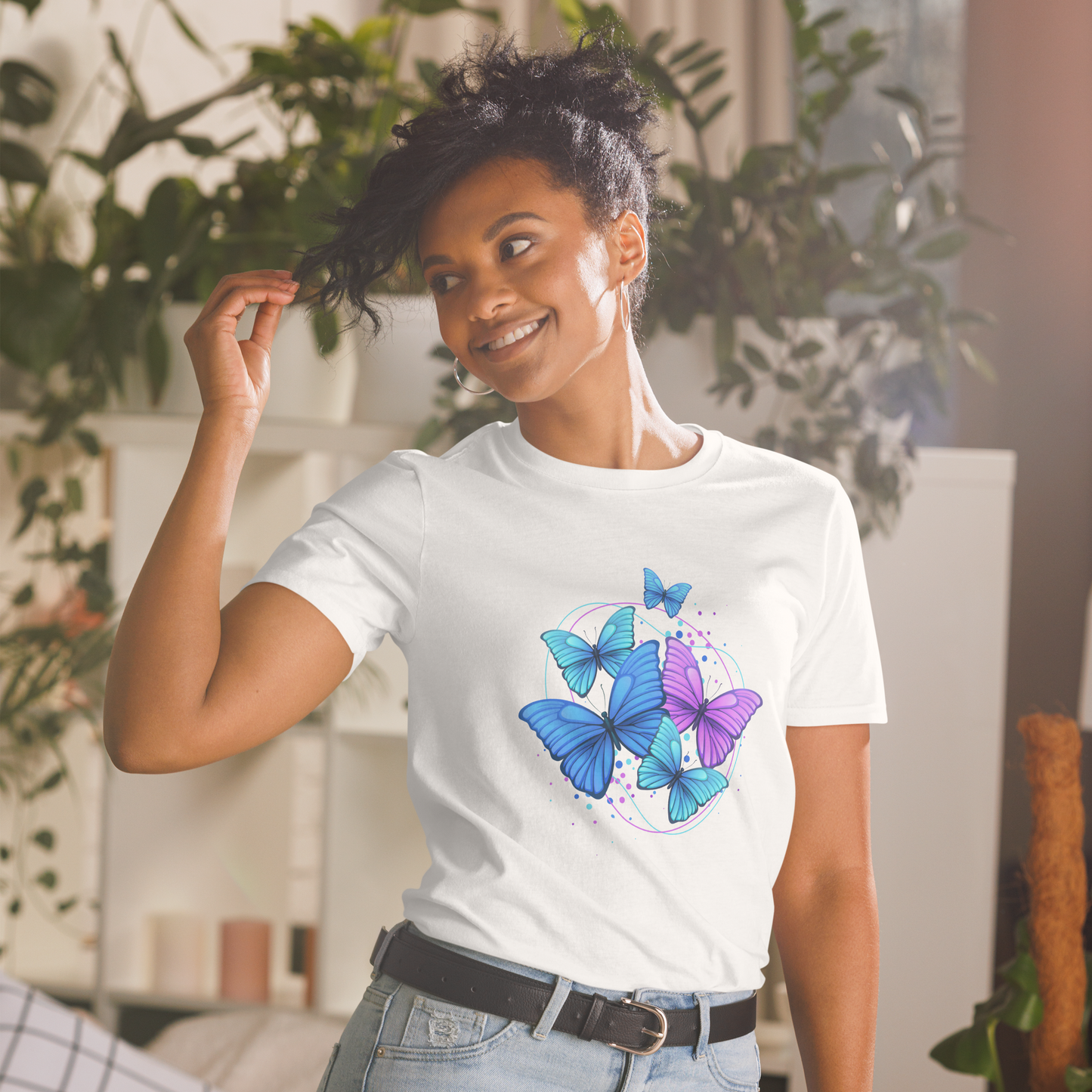 Woman's Short Sleeve Cotton T-Shirt - Butterflies