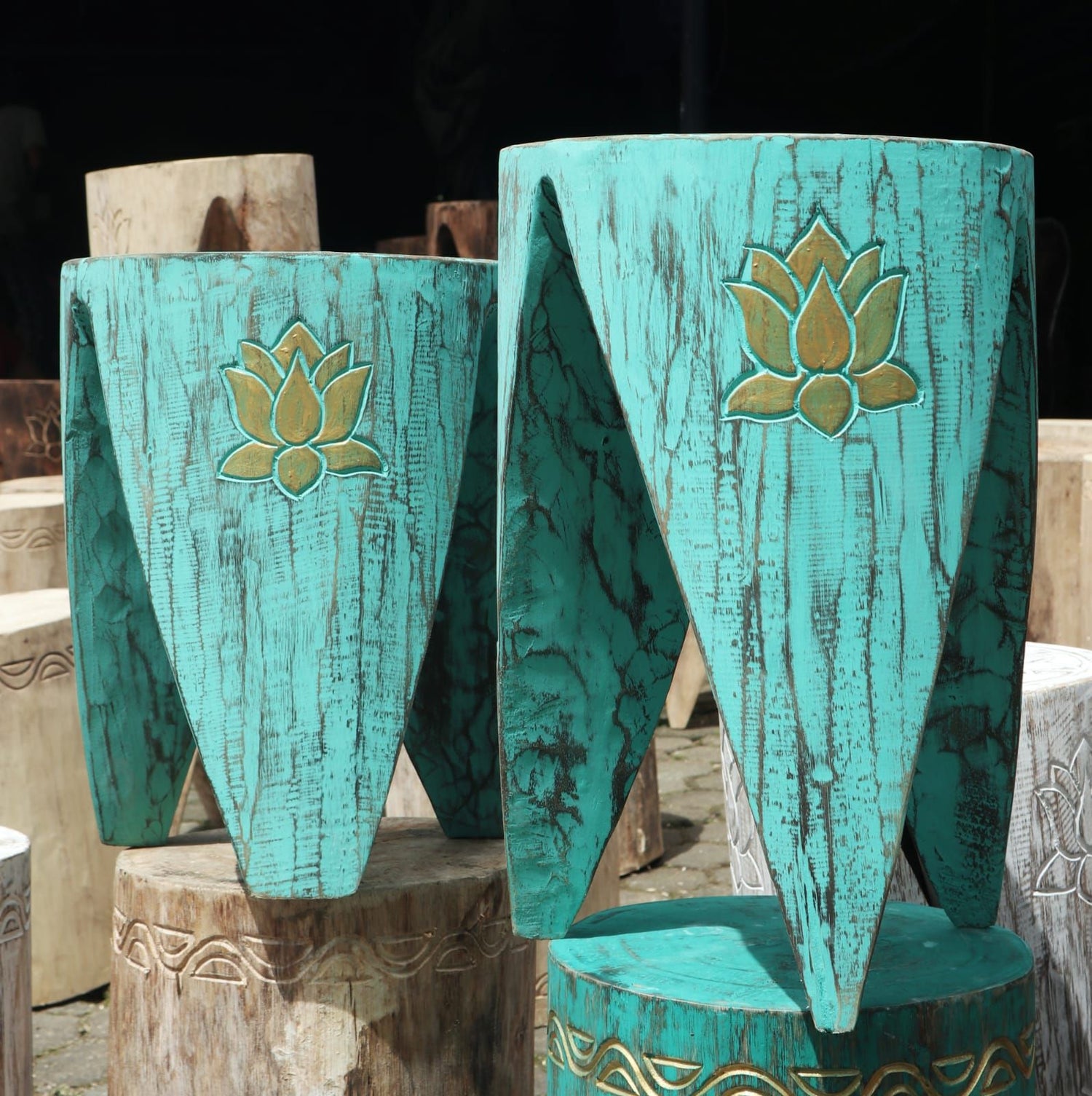 Tribal Plant Stands, Tables and Stools