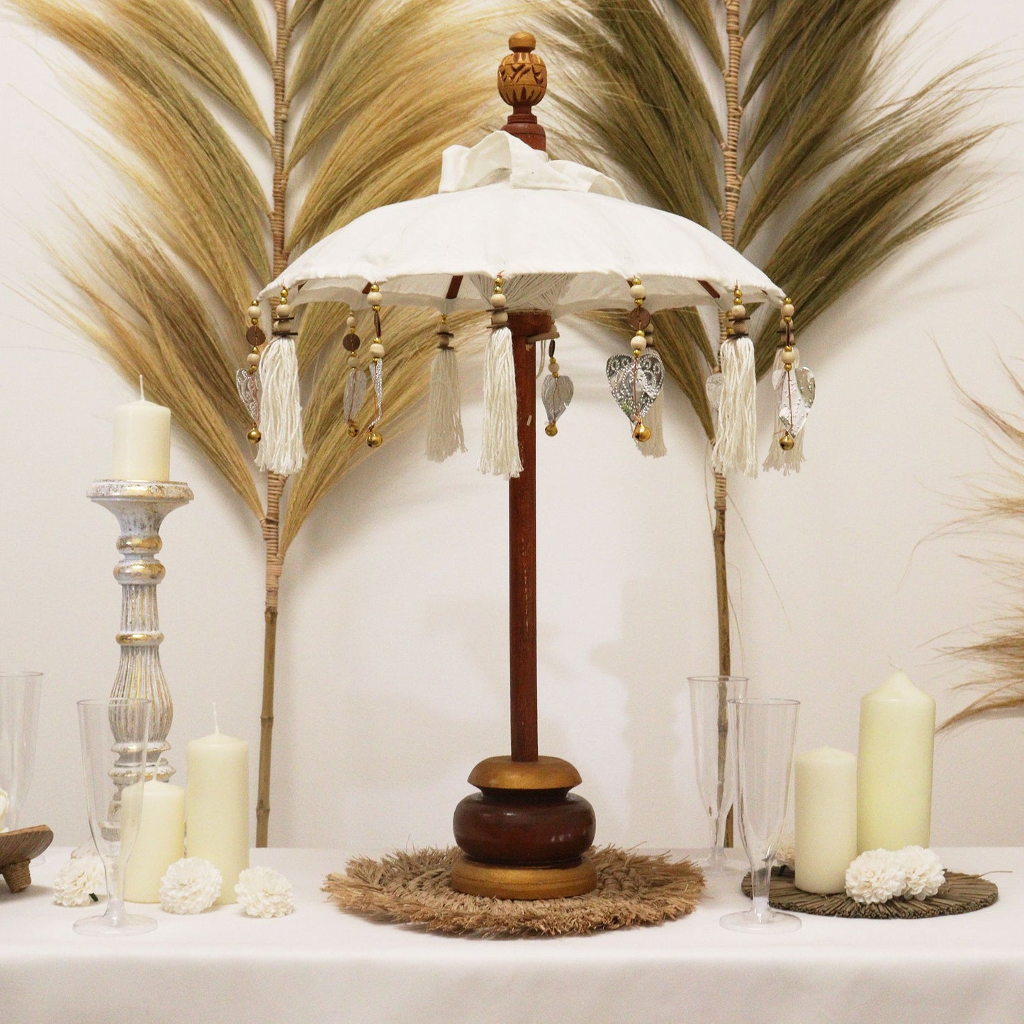 Handmade Bali Home Décor Parasol 40cm – Natural Canvas Decorative Table Parasol