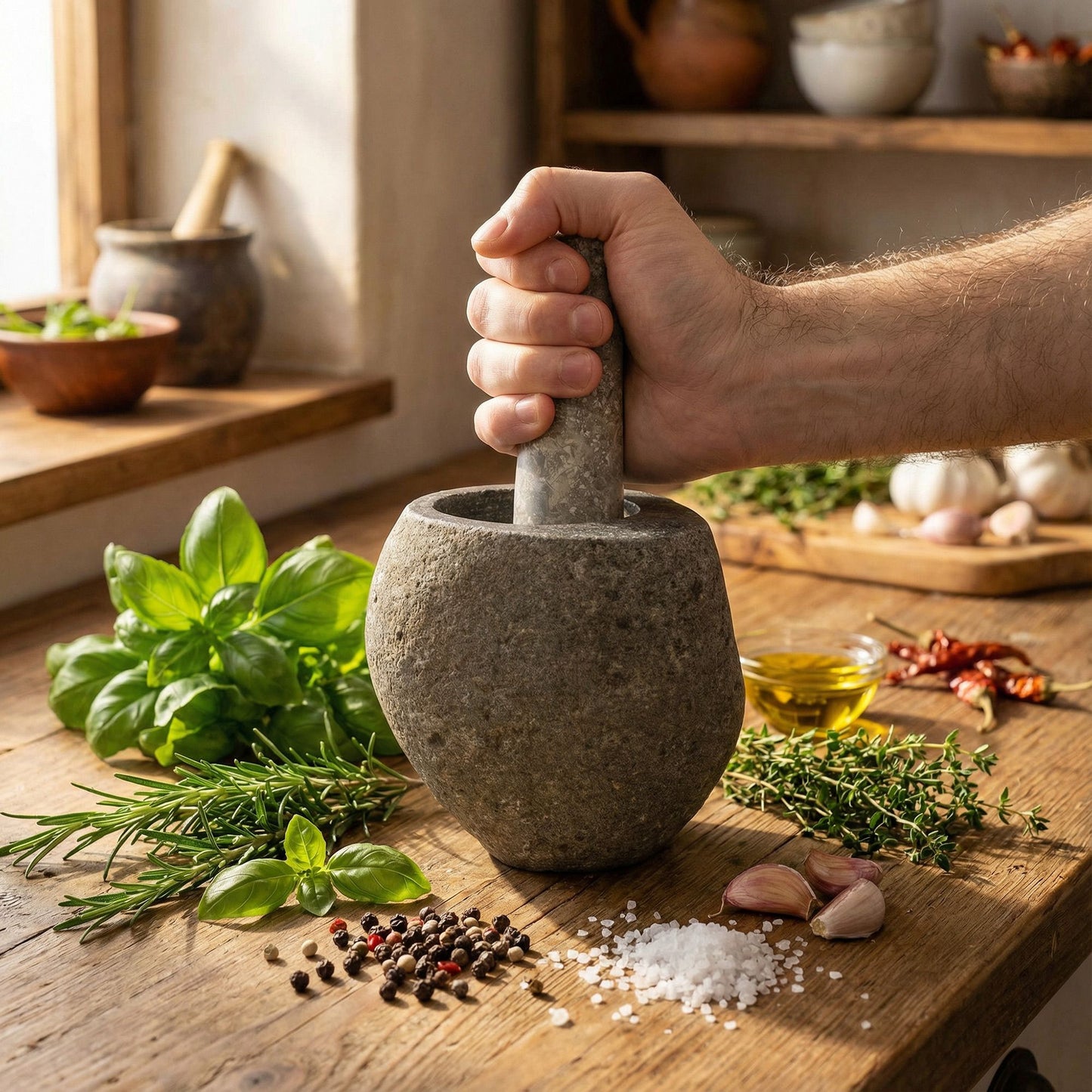 Natural Riverstone Decorative Pestle & Mortar - Medium (approx 12x8cm)