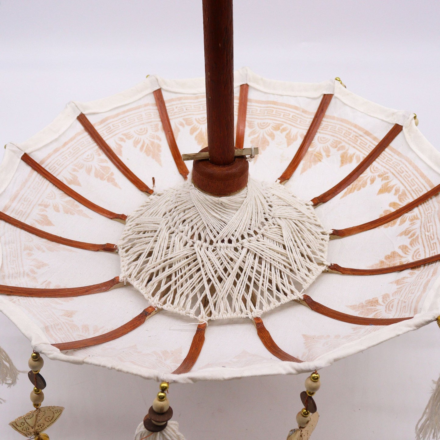 Handmade Bali Home Décor Parasol 40cm – White Canvas with Gold Detailing