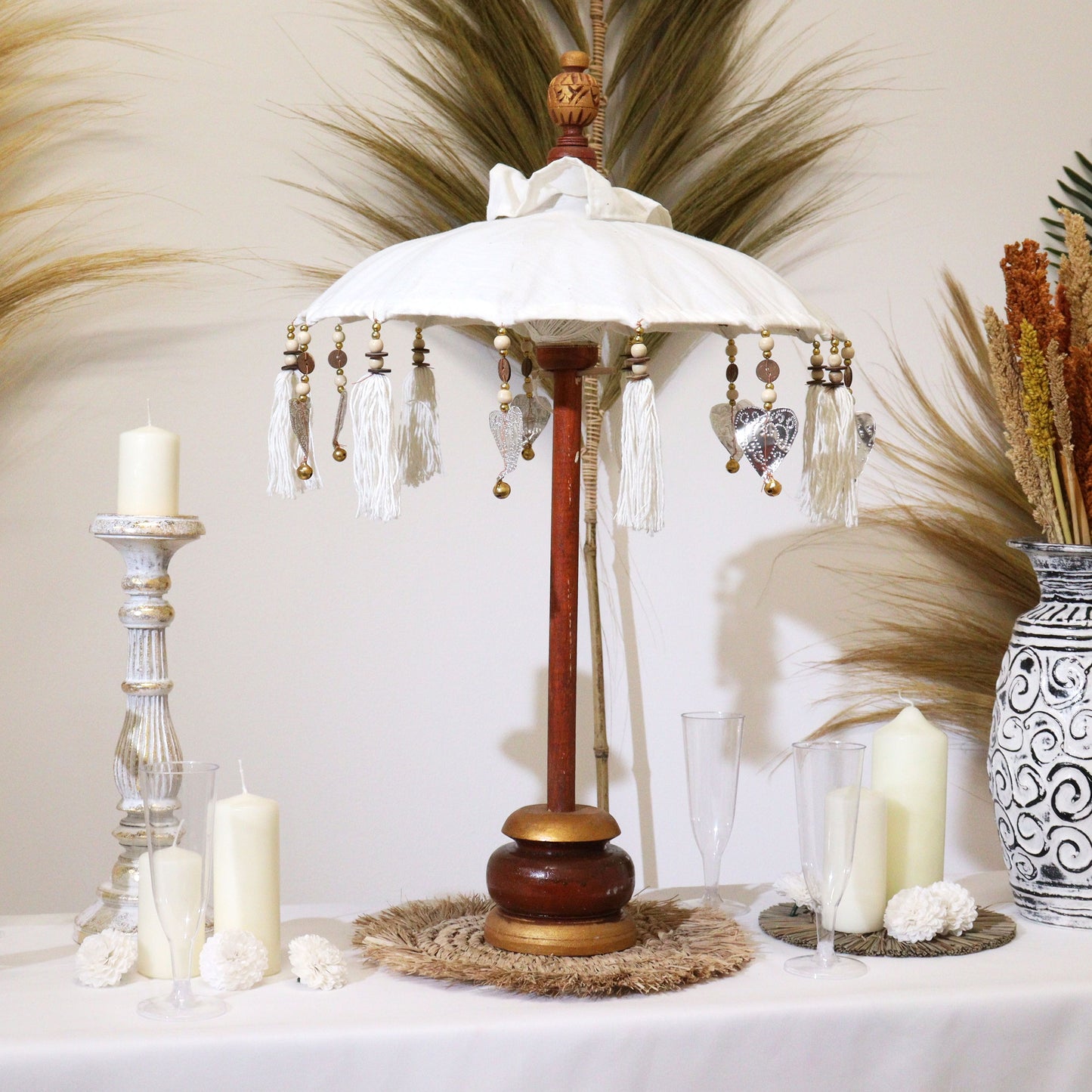 Handmade Bali Home Décor Parasol 40cm – Natural Canvas Decorative Table Parasol