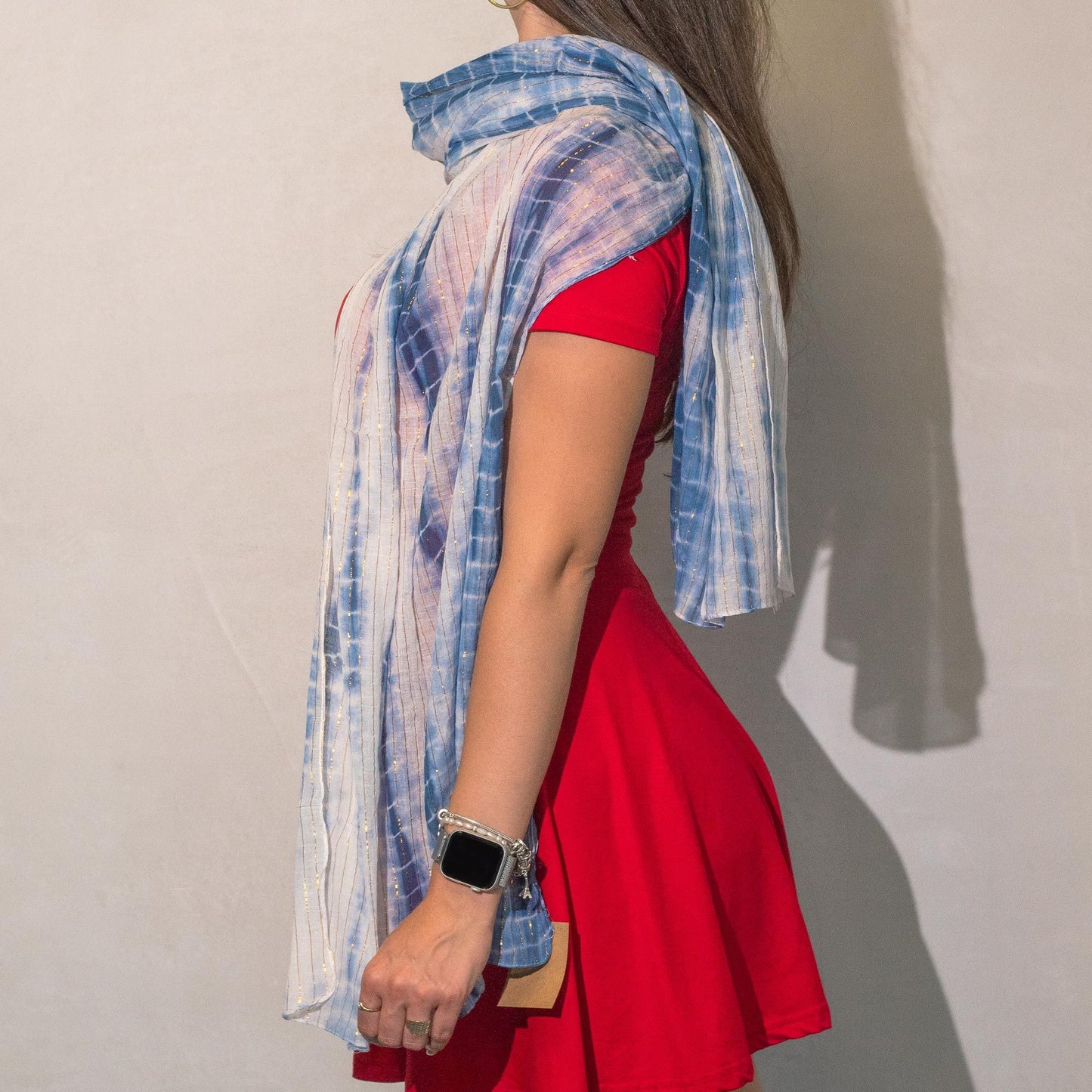 Nomad Sari On the Med Collection - Party Shine Scarf – Dusky Blue (180×50cm)