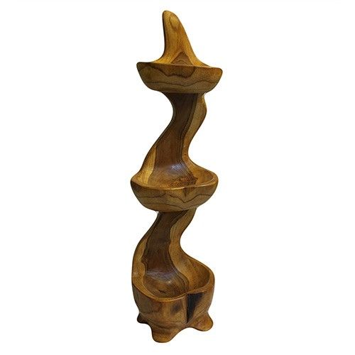 Teak Three Bowl Standing approx 50cm