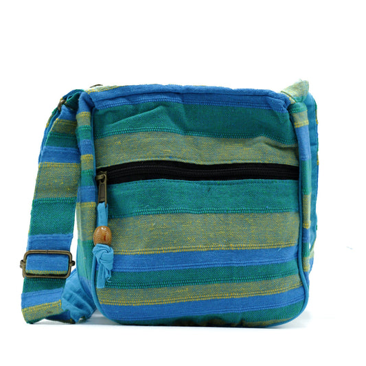 Large Nepal Sling Bag  (Adjustable Strap) -  Spring Meadows Green & Blue
