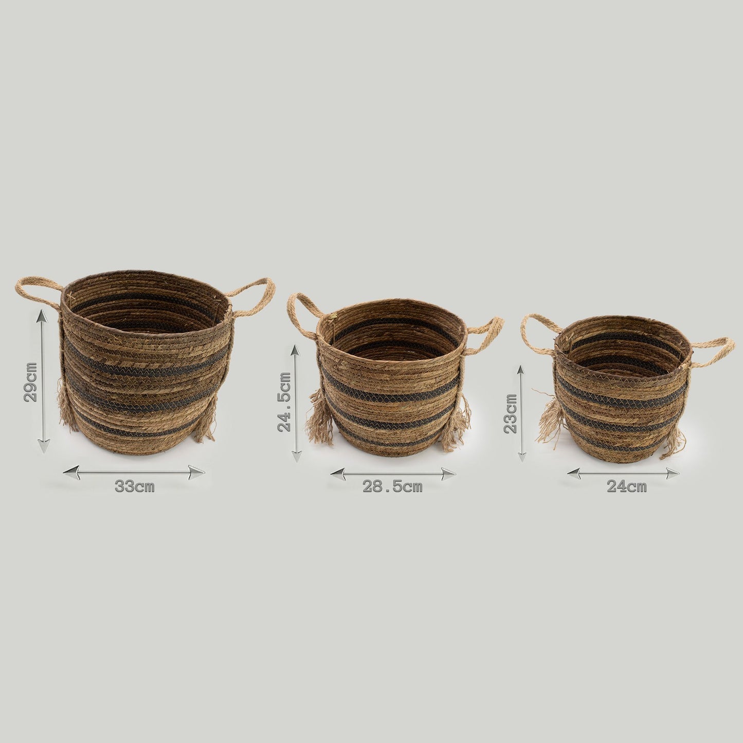 Banana Leaf & Seagrass Large Baskets - Natural Browns- Set of 3