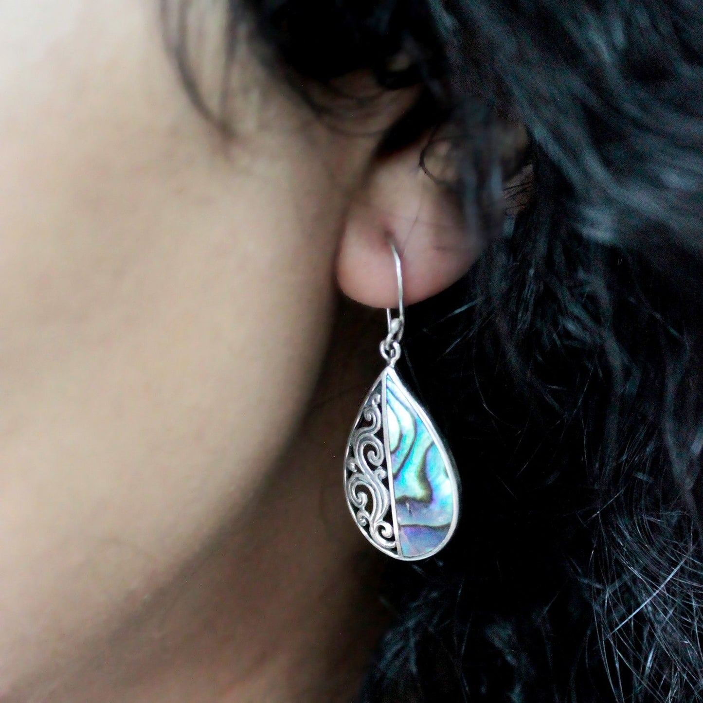 Shell & Silver Earrings - Teardrop - Abalone