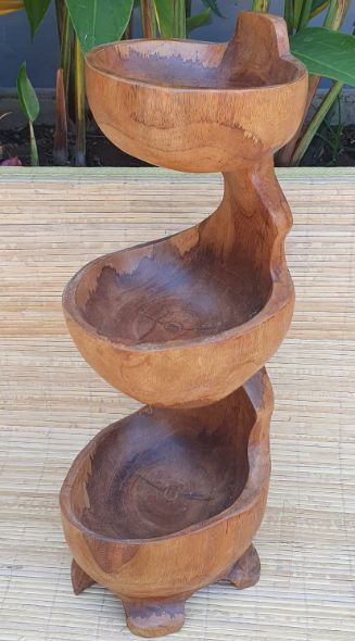 Teak Three Bowl Standing approx 50cm