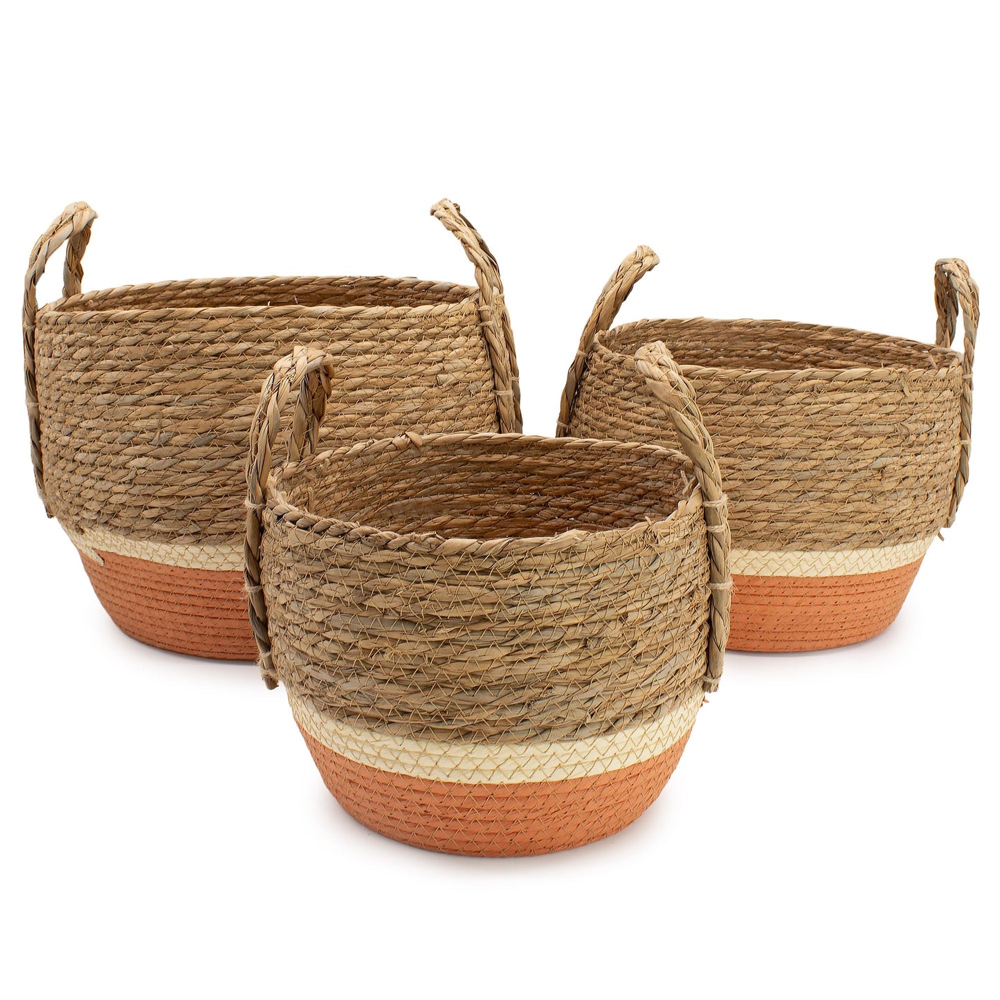 Straw & Seagrass Large Baskets - Natural & Orange - Set of 3