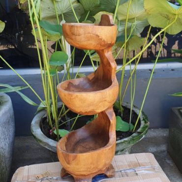 Teak Three Bowl Standing approx 50cm