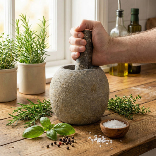 Natural Riverstone Decorative Pestle & Mortar- Large (approx 15x12cm)