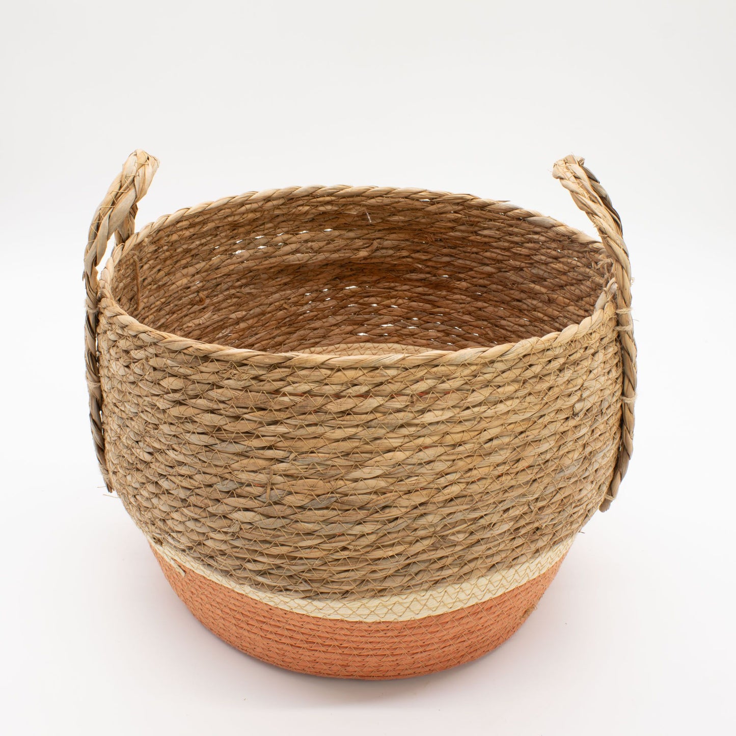 Straw & Seagrass Large Baskets - Natural & Orange - Set of 3