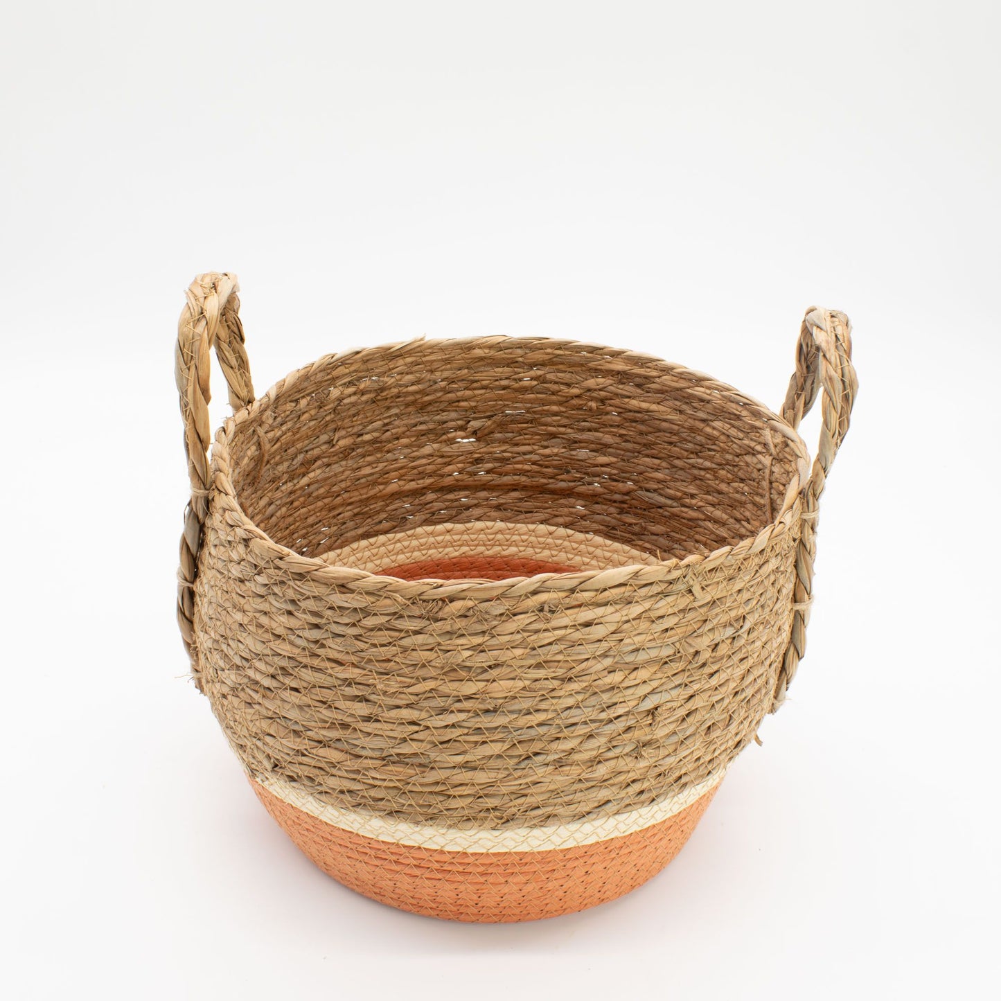 Straw & Seagrass Large Baskets - Natural & Orange - Set of 3