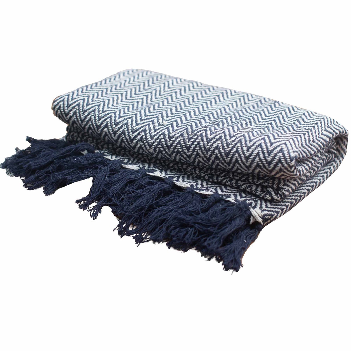 Boho Comfort Throws - Navy Zigzag