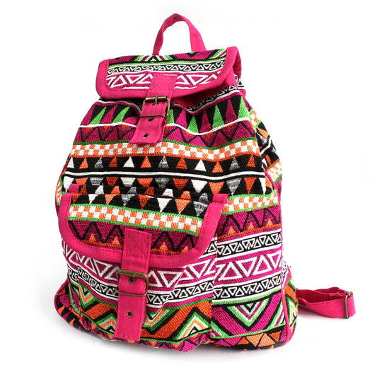 Jacquard Nepal-Style Backpack - Pink