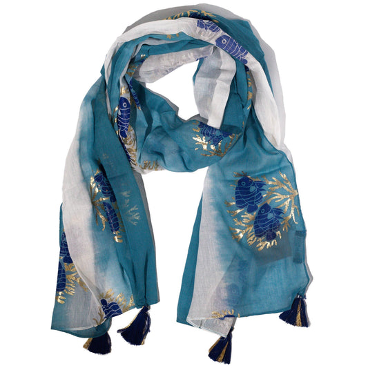 Nomad Sari On the Med Collection - Aqua Fish Scarf – Sea Blue (180x50cm)