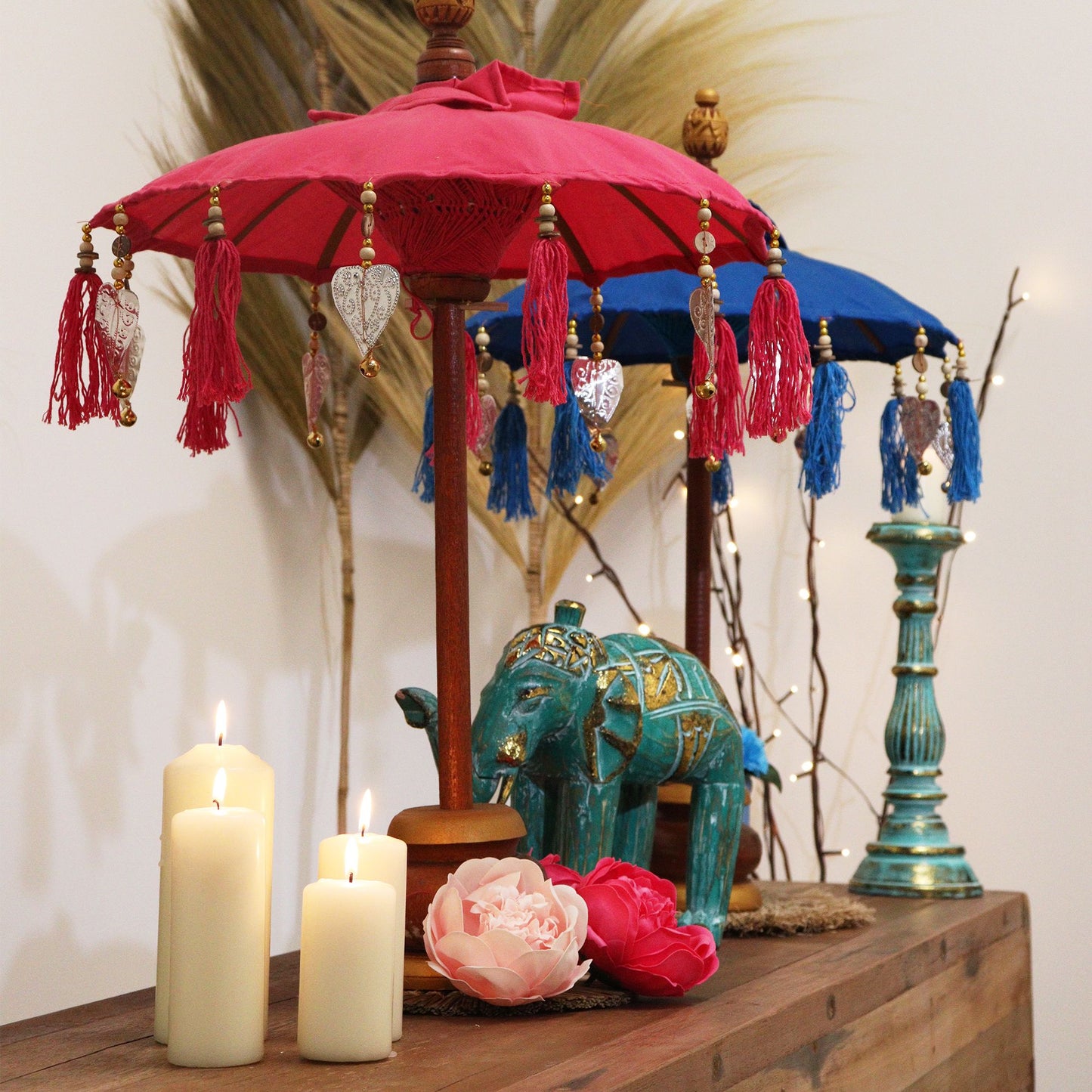 Handmade Bali Home Décor Parasol 40cm – Pink Cotton Decorative Table Parasol