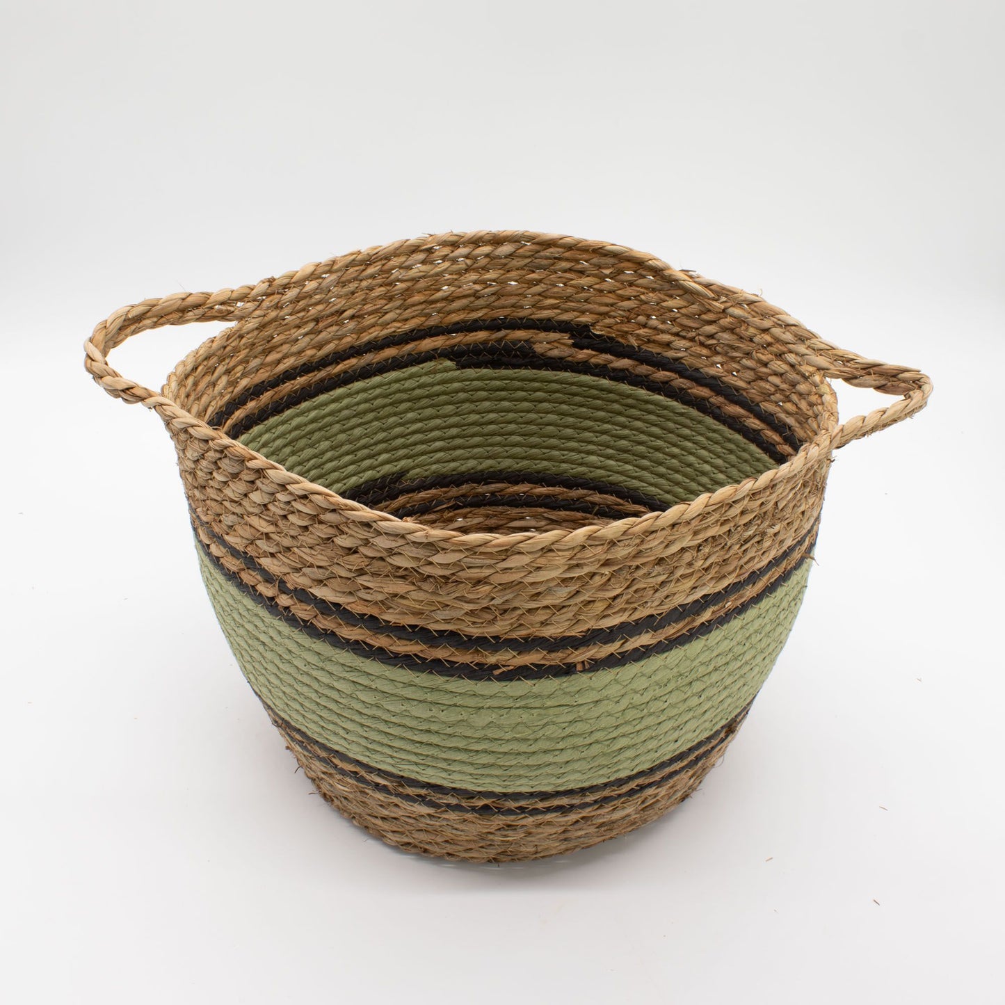 Cotton & Seagrass Large Baskets - Natural Black & Green - Set of 3