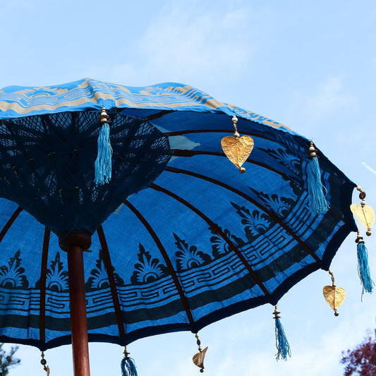Handmade Bali Patio Parasol 1.5m – Turquoise Cotton Boho Garden Parasol