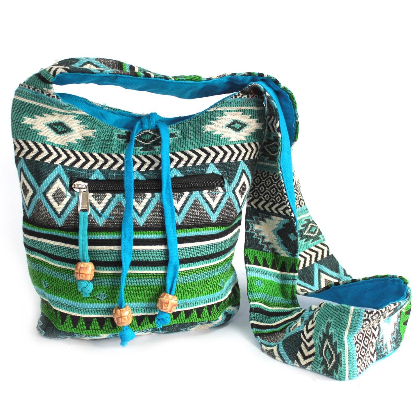 Jacquard Nepal-Style Sling Bag - Teal