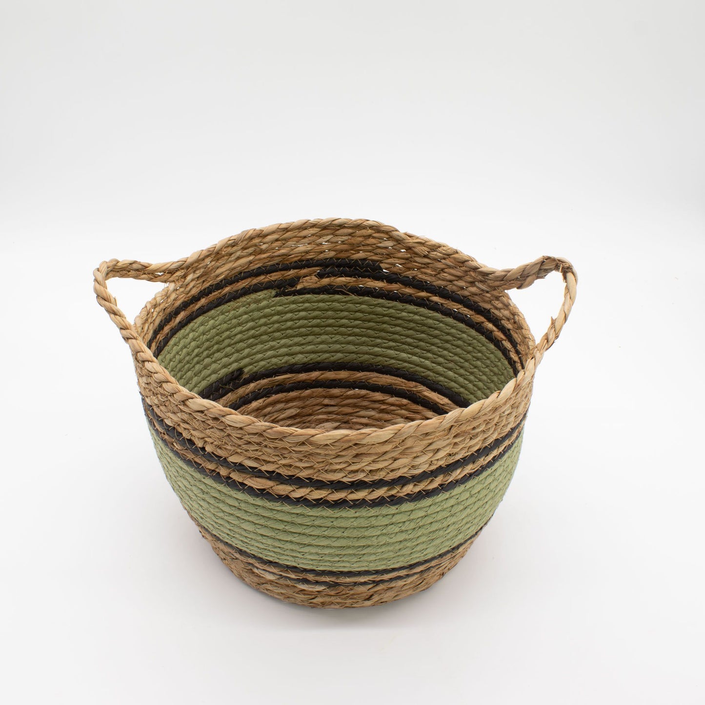 Cotton & Seagrass Large Baskets - Natural Black & Green - Set of 3