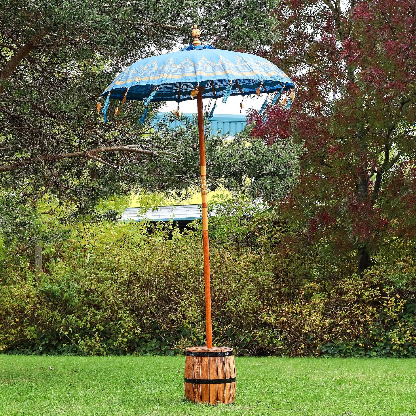 Handmade Bali Patio Parasol 1.5m – Turquoise Cotton Boho Garden Parasol