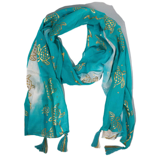 Nomad Sari On the Med Collection - Summer Turtle Print Scarf – Turquoise (180×50 cm)