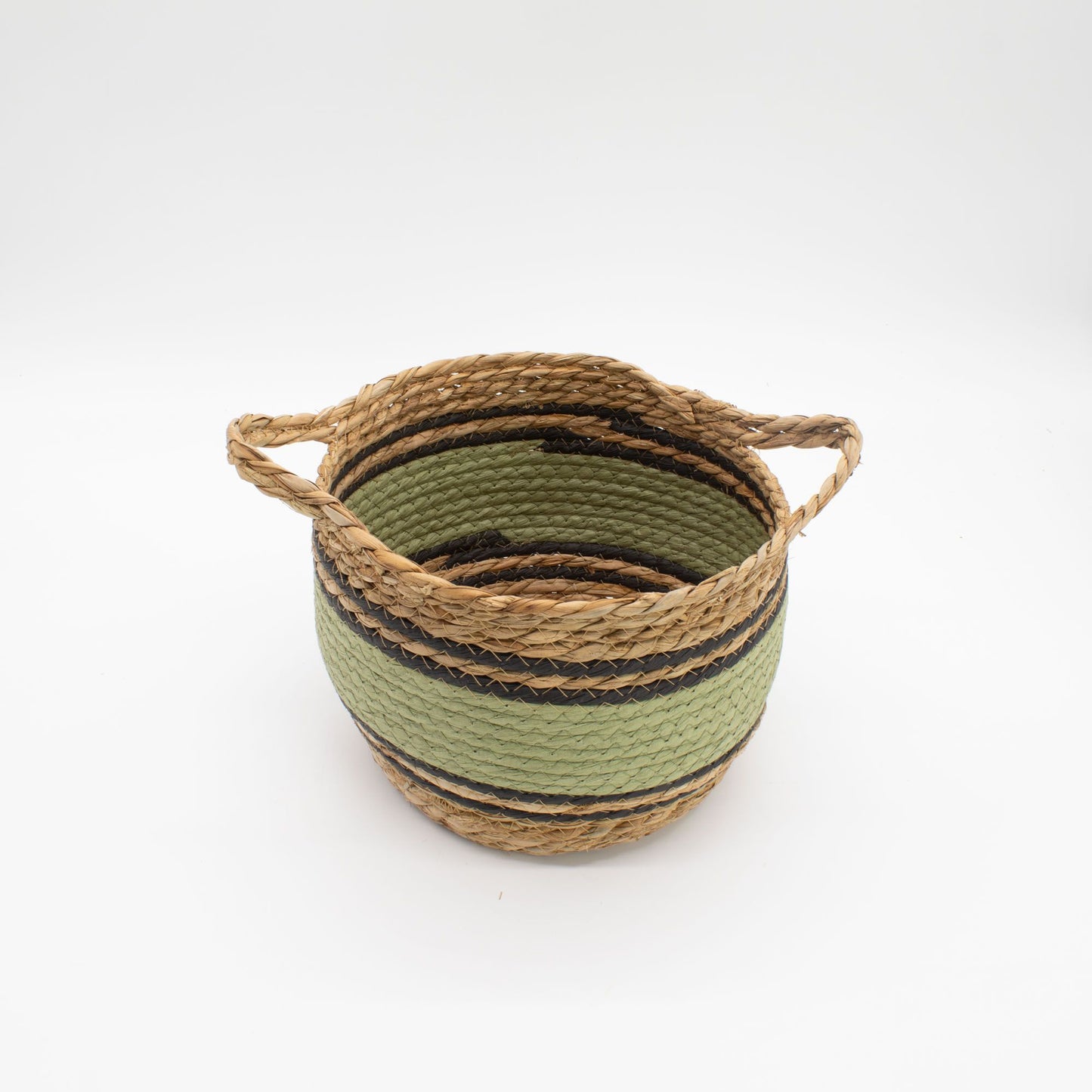 Cotton & Seagrass Large Baskets - Natural Black & Green - Set of 3
