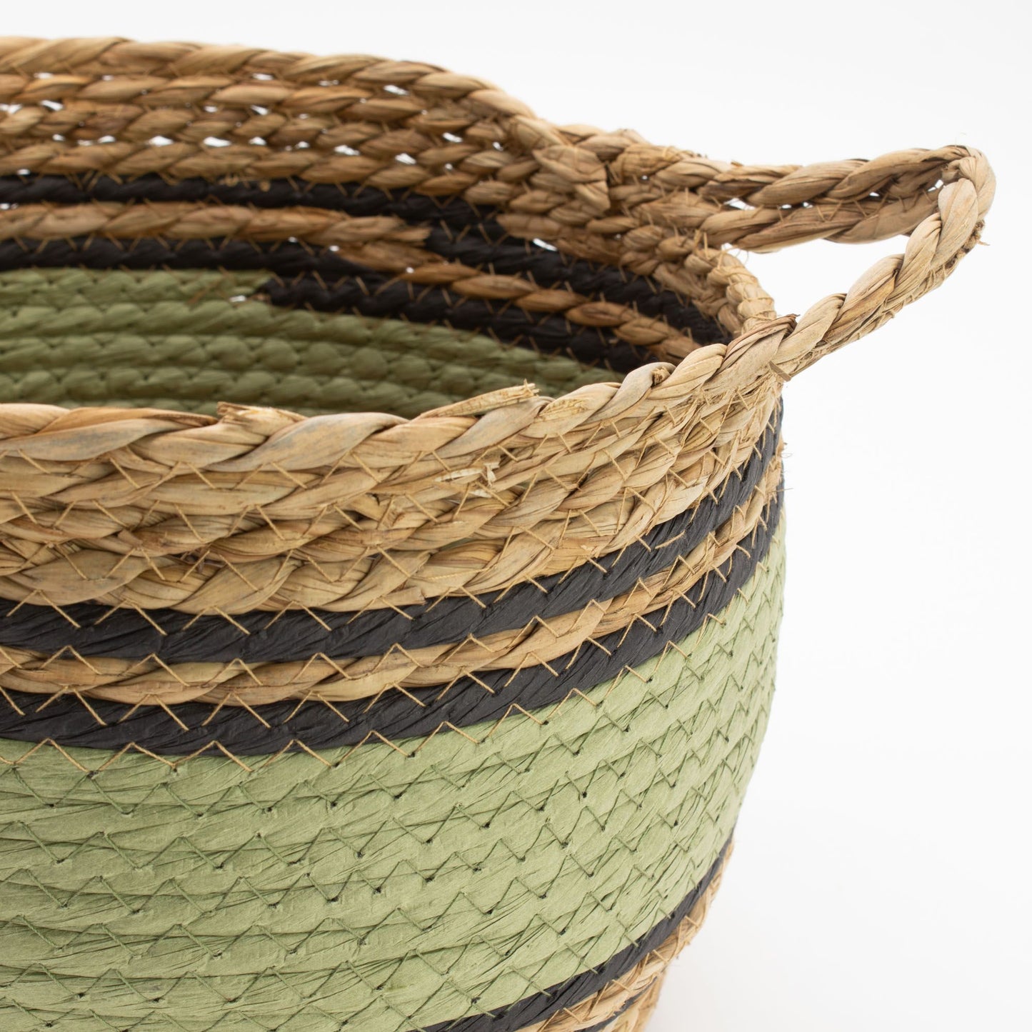 Cotton & Seagrass Large Baskets - Natural Black & Green - Set of 3