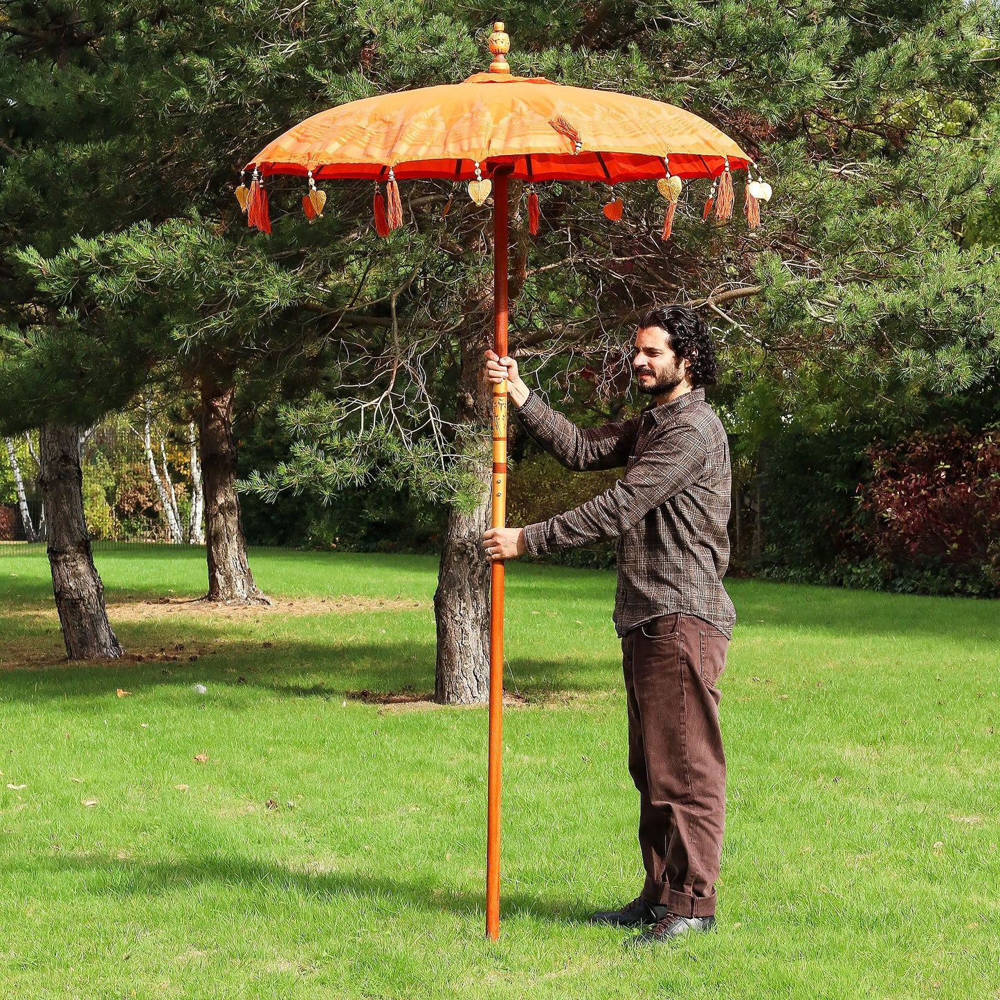 Handmade Bali Patio Parasol 1.5m – Orange Cotton Boho Garden Parasol