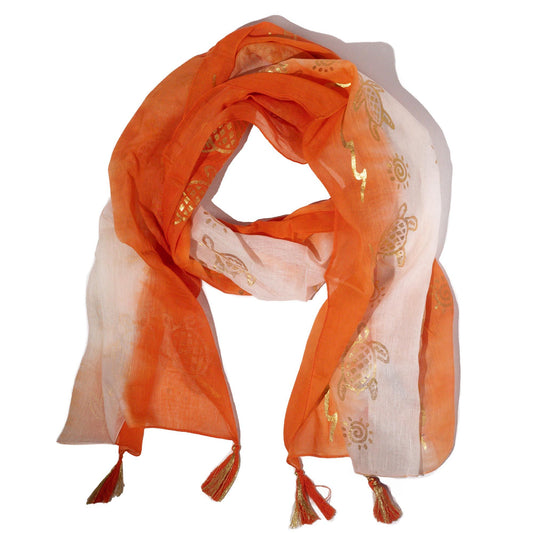 Nomad Sari On the Med Collection - Summer Turtle Print Scarf - Coral (180x50cm)