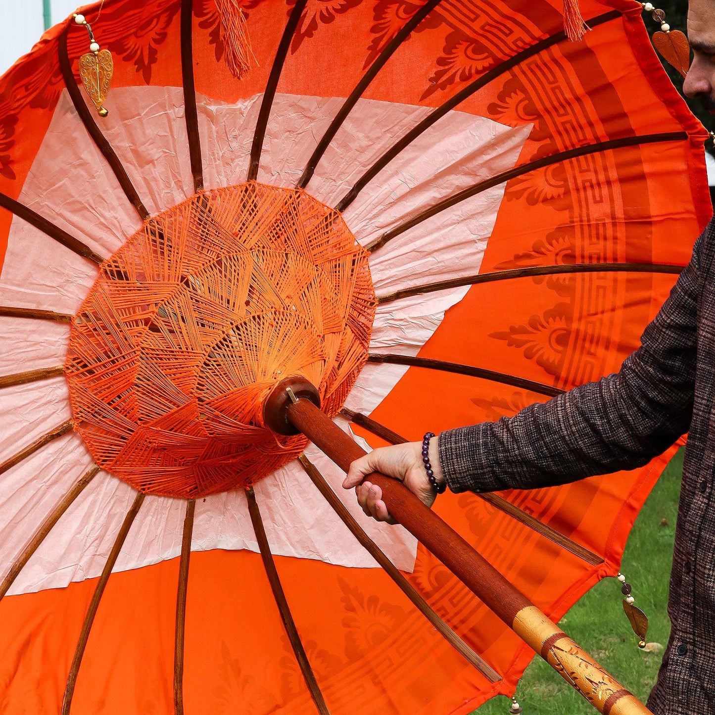 Handmade Bali Patio Parasol 1.5m – Orange Cotton Boho Garden Parasol