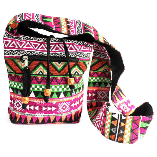 Jacquard Nepal-Style Sling Bag - Pink