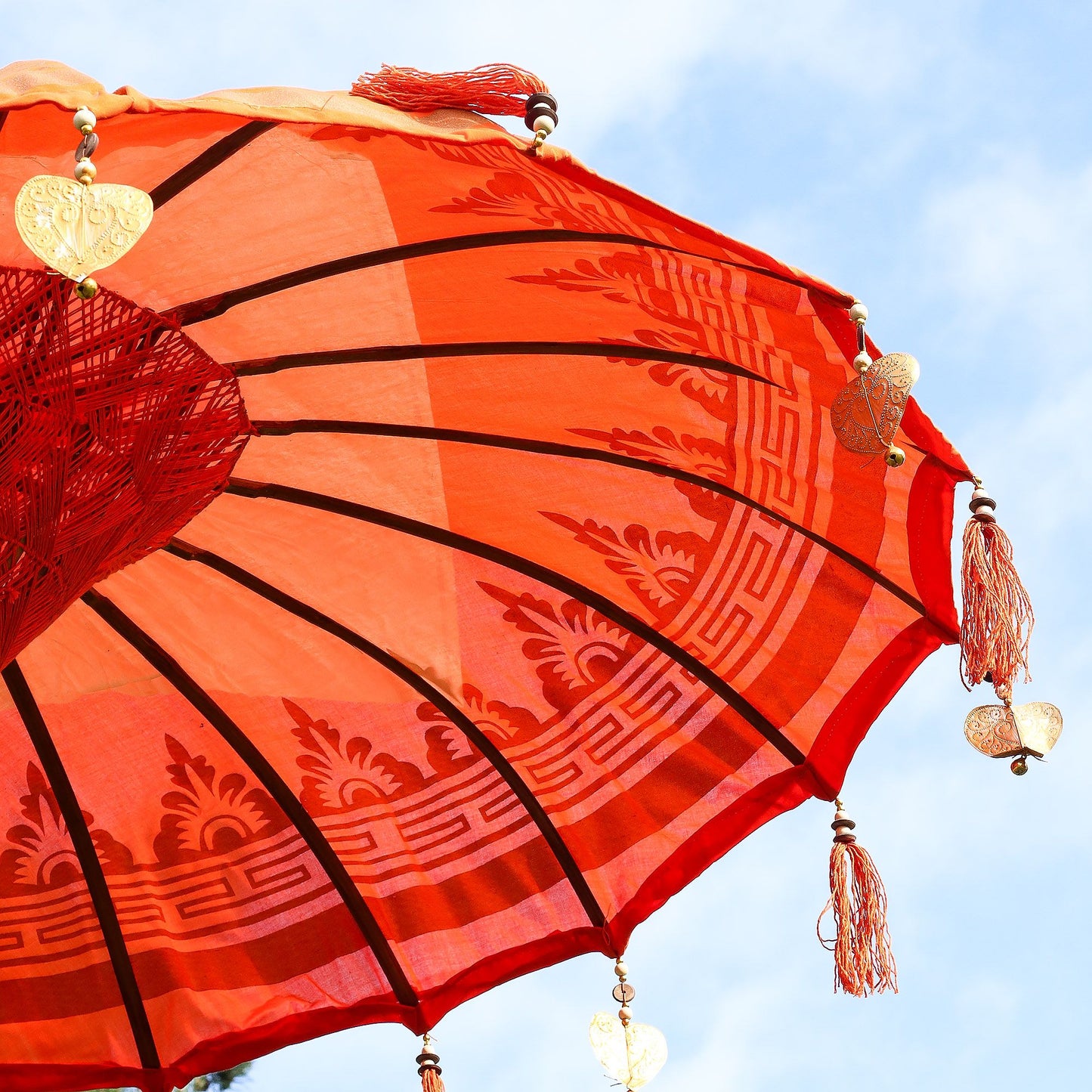 Handmade Bali Patio Parasol 1.5m – Orange Cotton Boho Garden Parasol