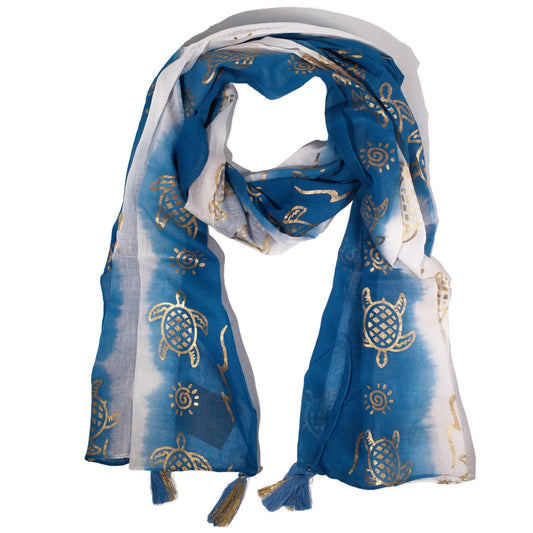 Nomad Sari On the Med Collection - Summer Turtle Print Scarf - Sea Blue (180x50cm)