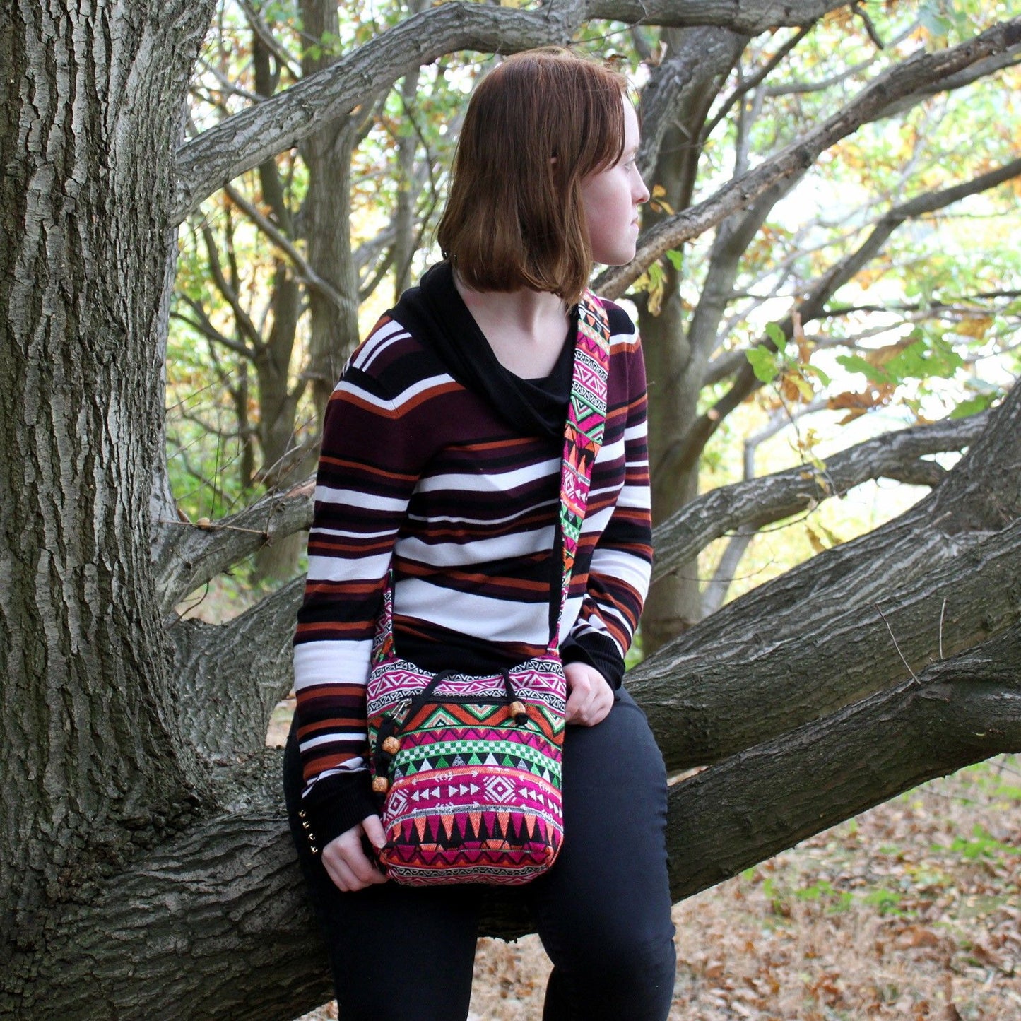 Jacquard Nepal-Style Sling Bag - Pink
