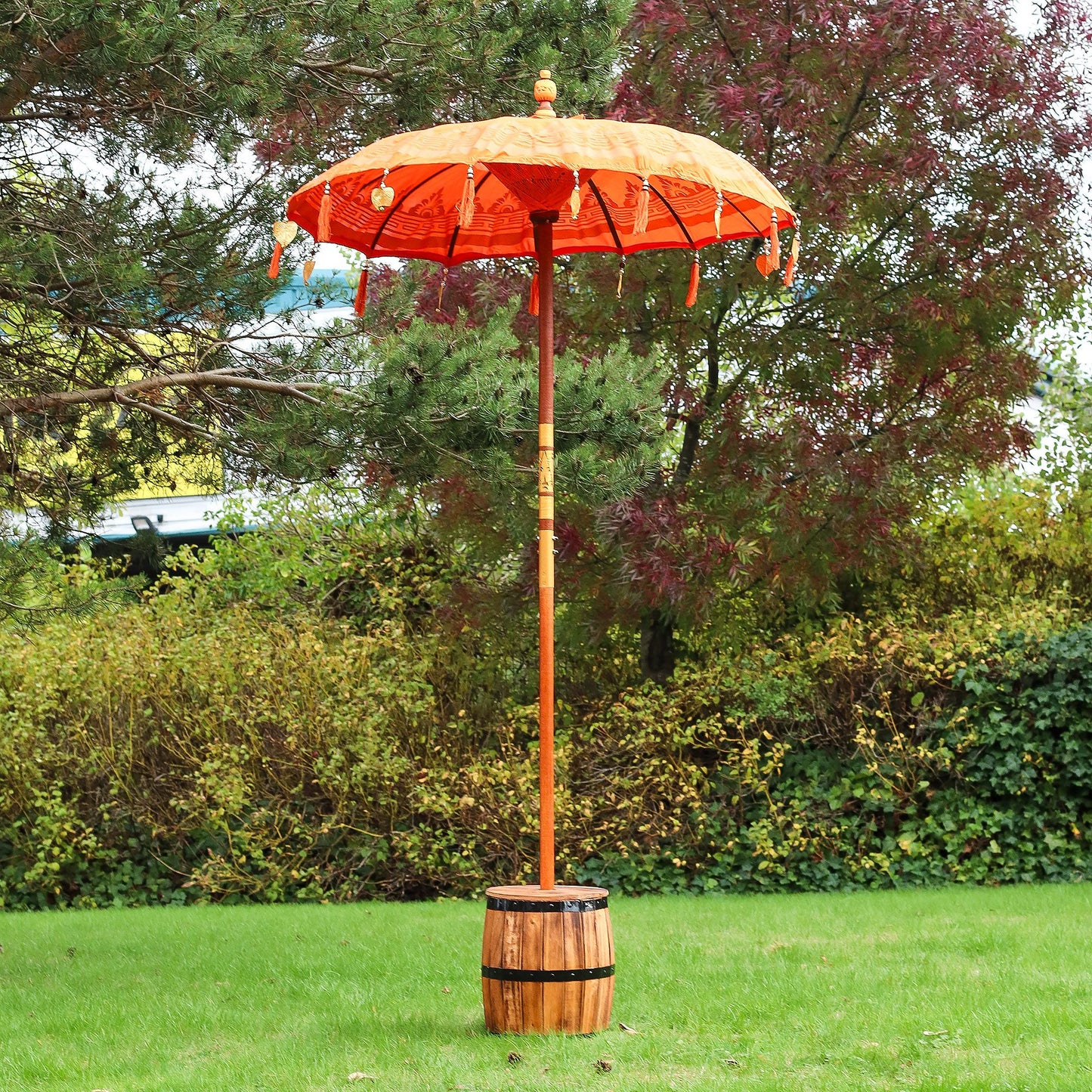 Handmade Bali Patio Parasol 1.5m – Orange Cotton Boho Garden Parasol
