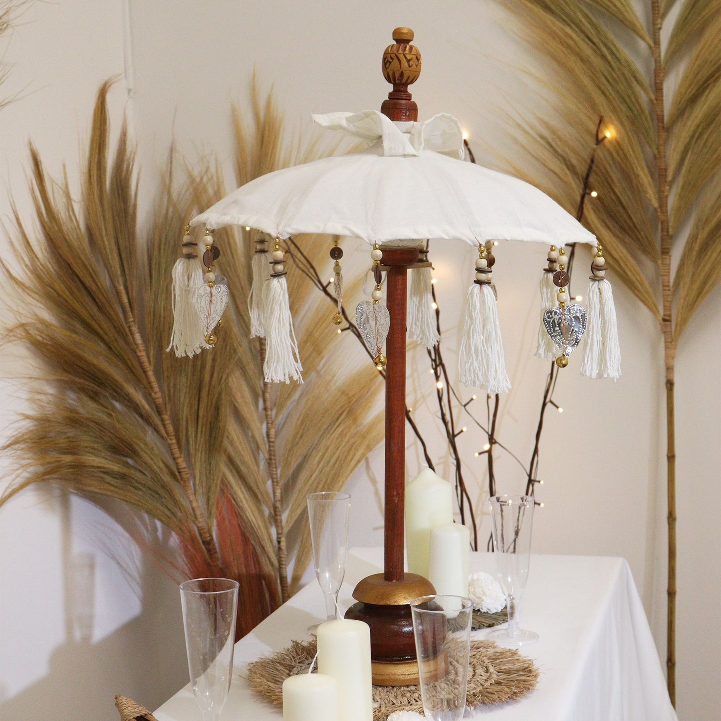 Handmade Bali Home Décor Parasol 40cm – Natural Canvas Decorative Table Parasol