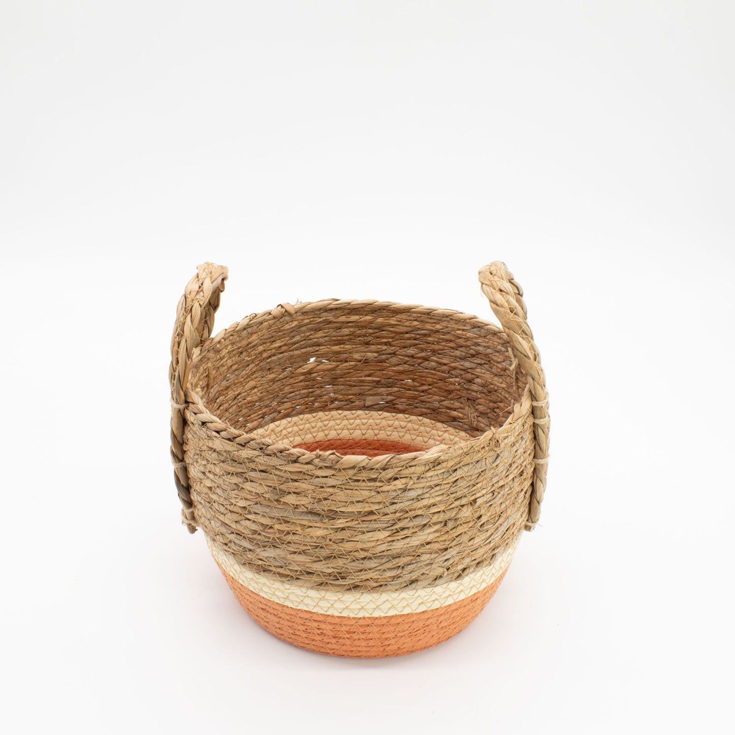 Straw & Seagrass Large Baskets - Natural & Orange - Set of 3